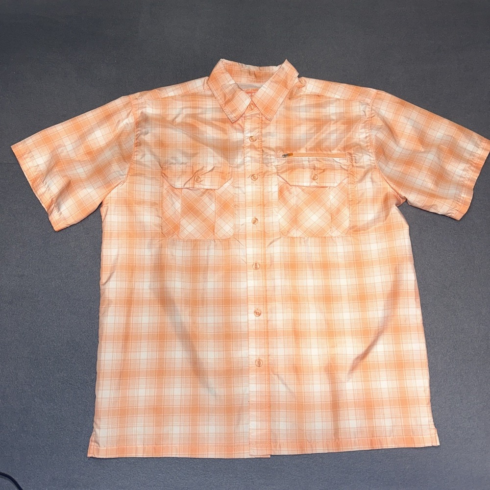 Reel Legends Men's Fishing Shirt‎ M Salmon-Peach Plaid Short Sleeve NWOT